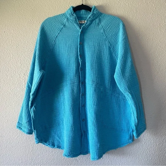 We The Free Summer Daydream Button Shirt Top Womens S Blue Long Sleeve Oversized - Picture 3 of 15